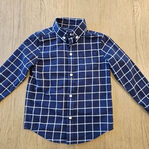 Janie and Jack Preppy Navy Blue Tartan Pattern Button Down Shirt Boy Size 3T